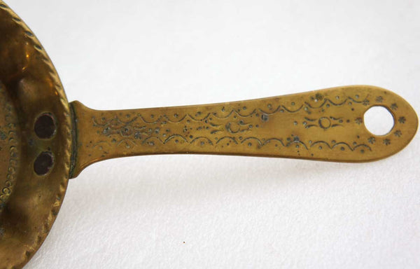 Dutch or Scandinavian Hand Stamped Sheet Brass Pan Chamberstick