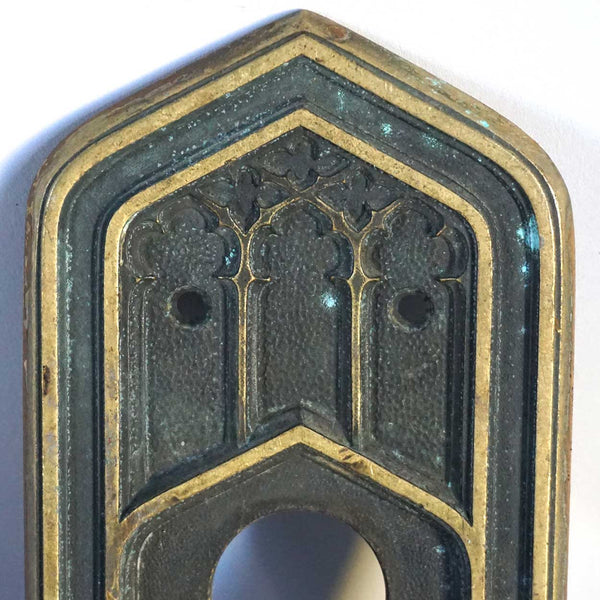 Large American CORBIN Gothic Revival Cast Brass Door Handle and Plate