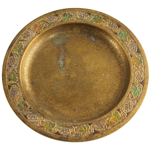 American Tiffany Studios Bronze Dore and Enameled Grape Leaves Plate