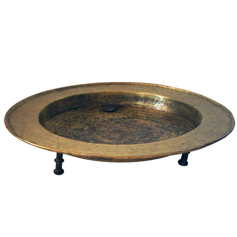 Early Spanish Engraved Brass Footed Round Brazier (Brasero)