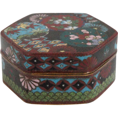 Japanese Cloisonne Enamel Hexagonal Box