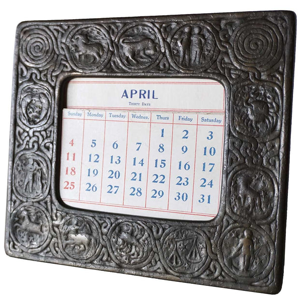 American Tiffany Studios Bronze Zodiac Pattern Desk Frame Calendar