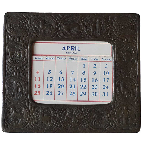 American Tiffany Studios Bronze Zodiac Pattern Desk Frame Calendar
