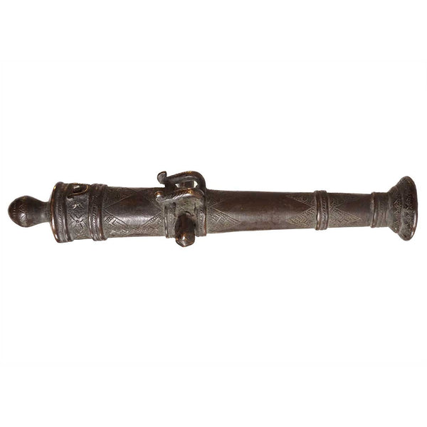 Early Indian Cast Bronze Miniature Cannon Model on Wood Stand