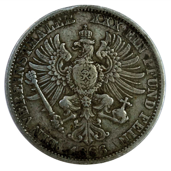 German Prussian Wilhelm I Silver Thaler Coin 1866A
