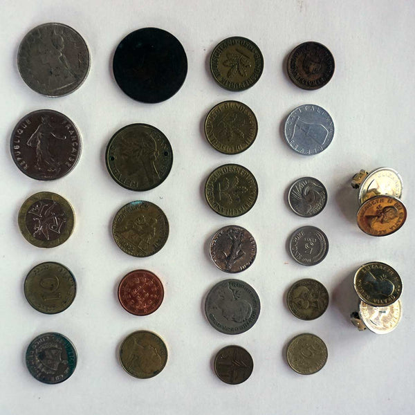 Collection of 22 Miscellaneous Foreign Coins and Coin Earrings