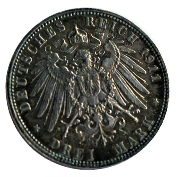 Set of Three German State Bavarian Silver Coins 1911