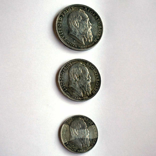 Set of Three German State Bavarian Silver Coins 1911