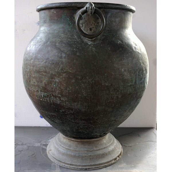 Very Large South Indian Hammered Brass Water Storage Pot on Stand