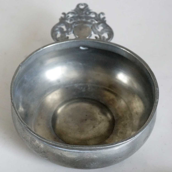 American New England Pewter Crown Handle Porringer