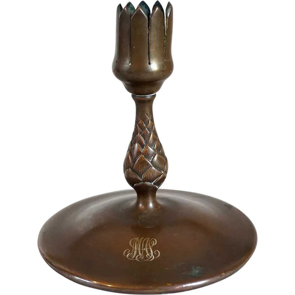 American Tiffany Studios Patinated Bronze Artichoke Pattern Trumpet Vase Base