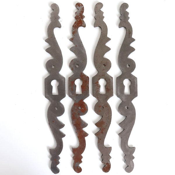 Set of Four French Cut Steel Lock Plate Keyhole Escutcheons