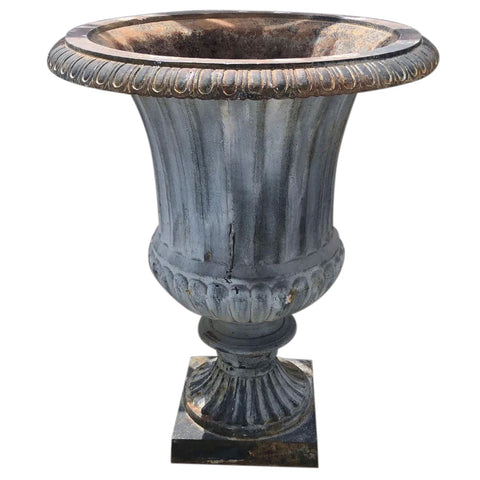 Large Vintage Neoclassical Style Painted Cast Iron Fluted Garden Urn