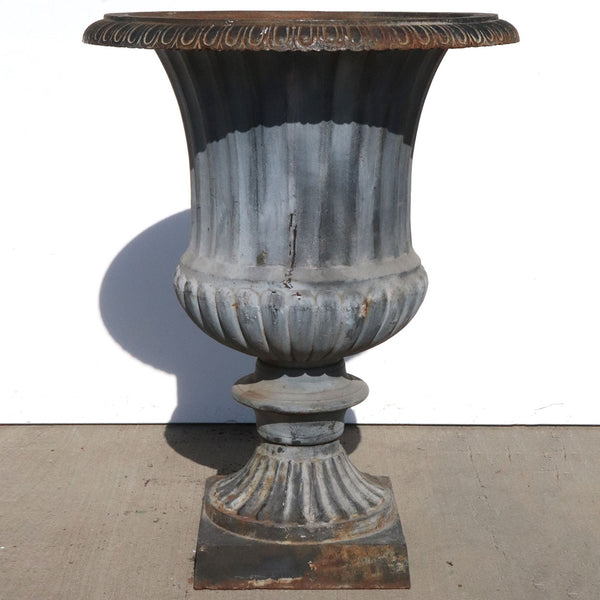 Large Vintage Neoclassical Style Painted Cast Iron Fluted Garden Urn
