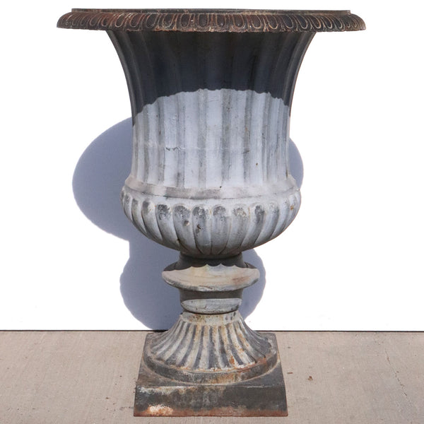 Large Vintage Neoclassical Style Painted Cast Iron Fluted Garden Urn