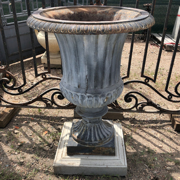 Large Vintage Neoclassical Style Painted Cast Iron Fluted Garden Urn