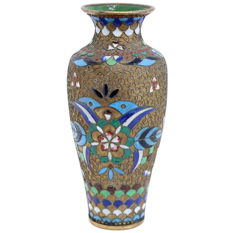 Small Chinese Cloisonné Enamel on Copper Baluster Bud Vase