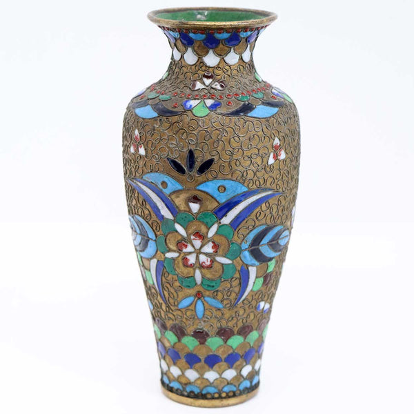 Small Chinese Cloisonné Enamel on Copper Baluster Bud Vase