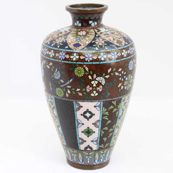 Small Japanese Meiji Cloisonne Enamel Goldstone on Copper Baluster Bud Vase