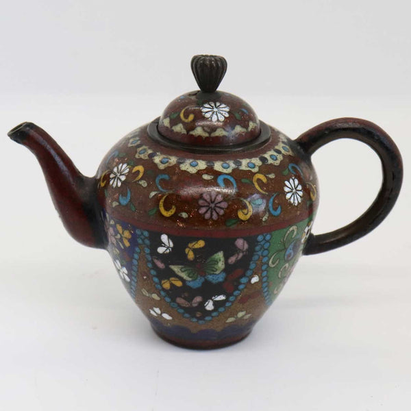 Miniature Japanese Meiji Cloisonne Brown Goldstone Enamel on Copper Teapot