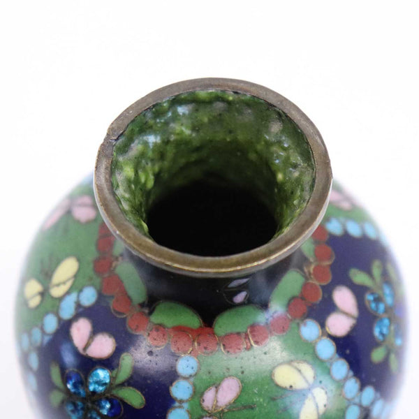 Small Japanese Meiji Cloisonee Enamel and Copper Baluster Bud Vase
