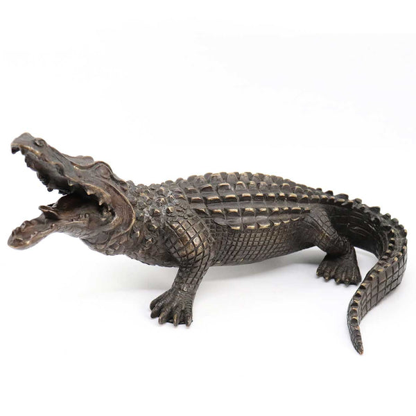 Vintage Cast Patinated Bronze Alligator Figurine