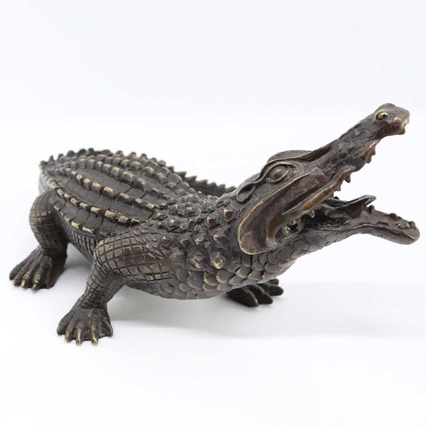 Vintage Cast Patinated Bronze Alligator Figurine