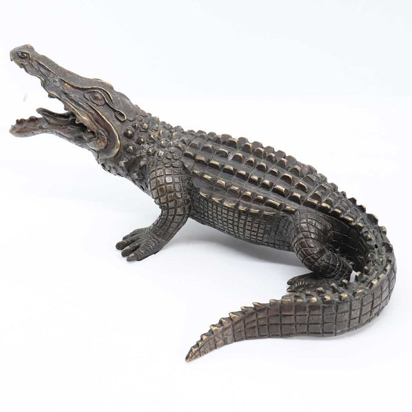 Vintage Cast Patinated Bronze Alligator Figurine