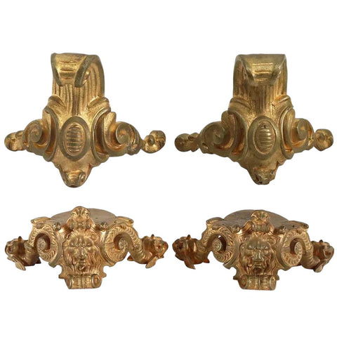 Two Pairs of French Gilt Bronze Mantel Clock Feet Mounts