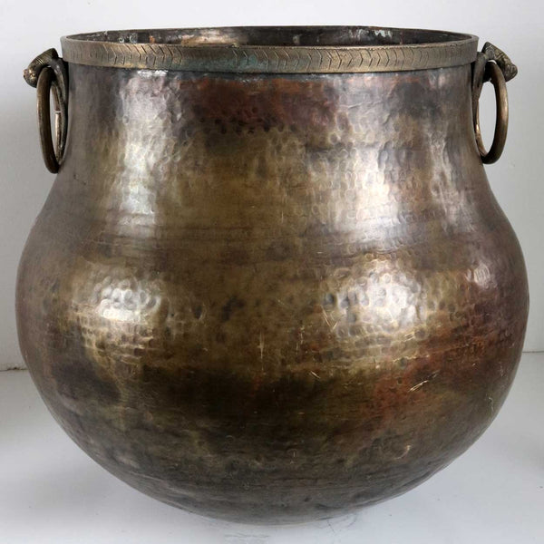 Large South Indian Hammered Brass Water Storage Pot / Planter