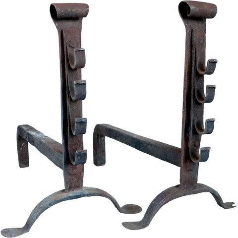 Pair of American/English Wrought Iron Cooking/Hearth Fireplace Andirons