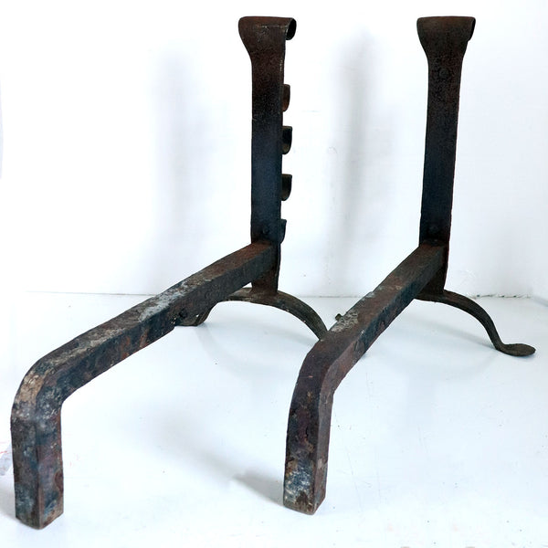 Pair of American/English Wrought Iron Cooking/Hearth Fireplace Andirons