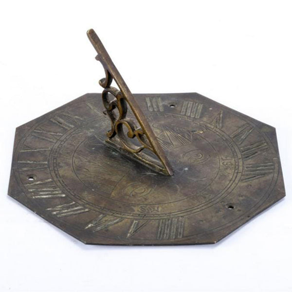 Small English Patinated Bronze Octagonal Tyme Flies Garden Sundial