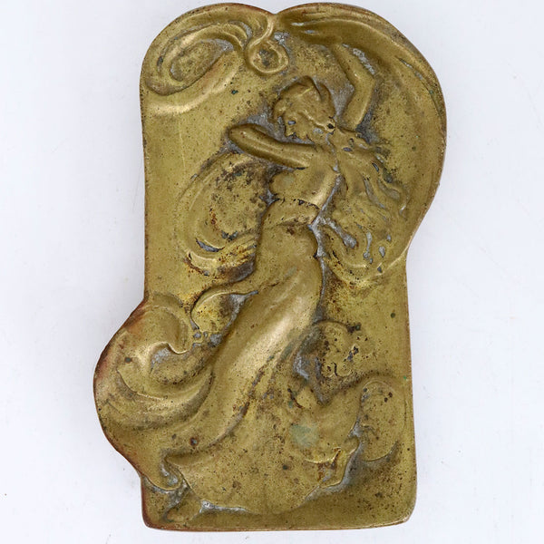 Continental Art Nouveau Bronze Figural Pin, Vanity or Calling Card Tray