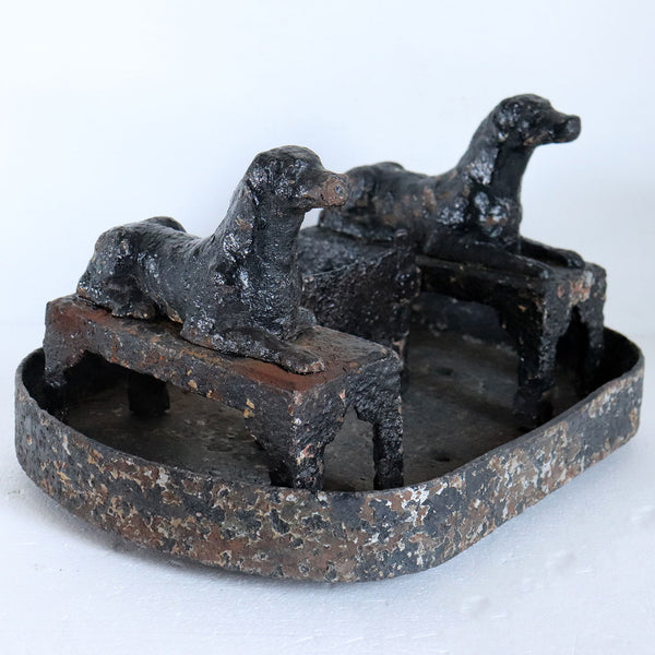 English Regency Painted Cast Iron Figural Recumbent Dogs Boot Scraper