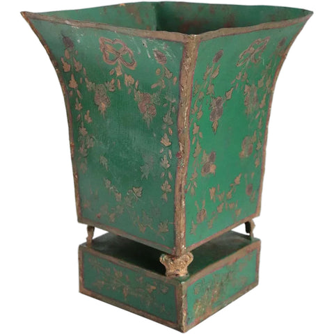 French Empire Green Painted and Gilt Toleware Planter Cachepot