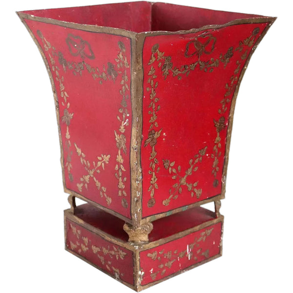 French Empire Red Painted and Gilt Toleware Planter Cachepot