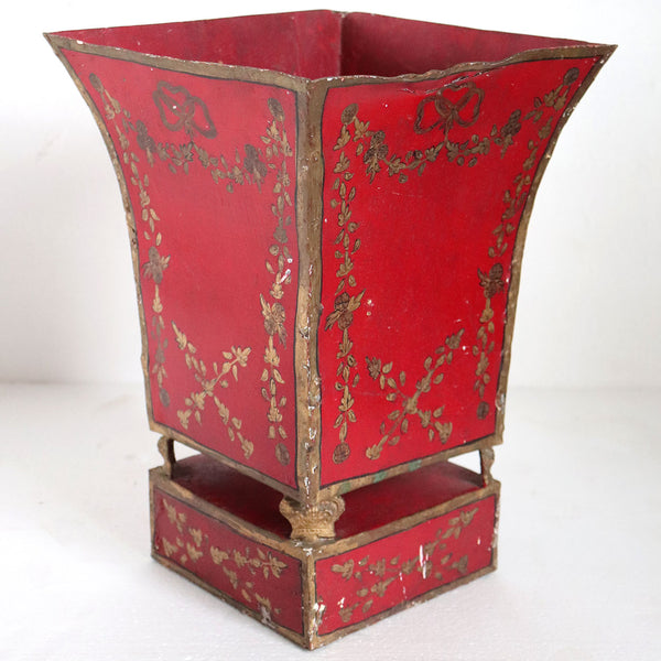 French Empire Red Painted and Gilt Toleware Planter Cachepot