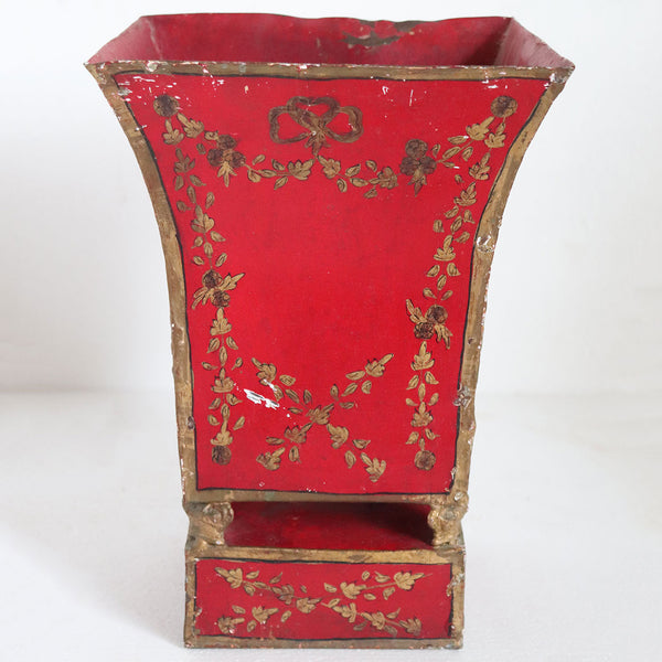 French Empire Red Painted and Gilt Toleware Planter Cachepot