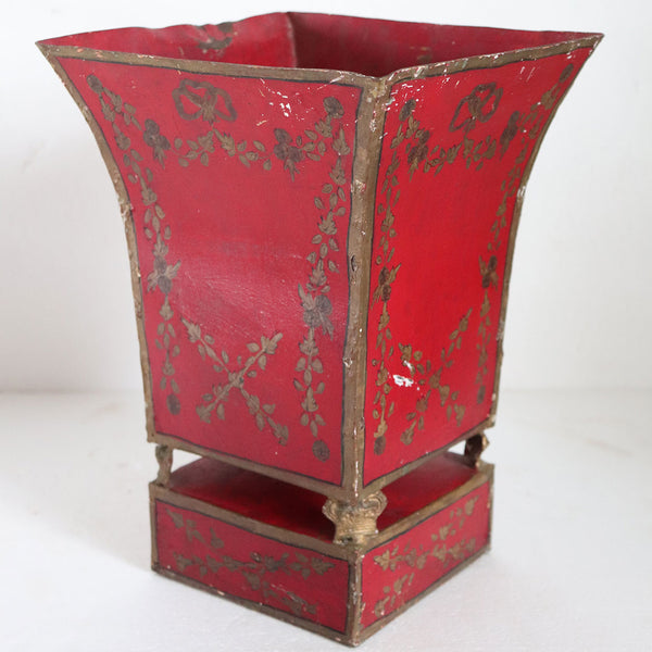 French Empire Red Painted and Gilt Toleware Planter Cachepot