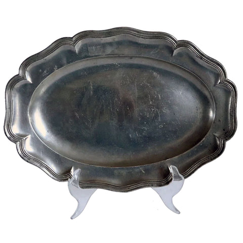 French/Swiss C. Peuty Pewter Oval Wavy Edge Multi-Reed Platter