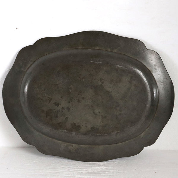 English London Georgian Pewter Oval Wavy Edge Multi-Reed Platter