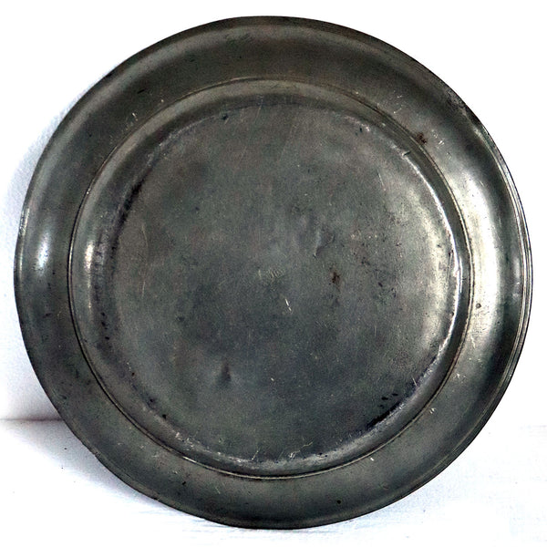 Large Continental Pewter Round Reeded Edge Plate