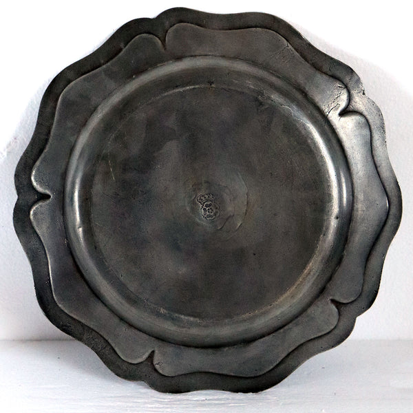 Large Vintage Continental Pewter Wavy Edge Multi-Reed Plate
