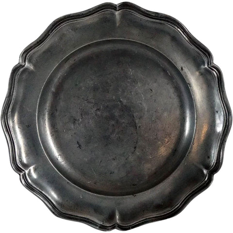 Large French Pewter Wavy Edge Triple-Reeded Plate