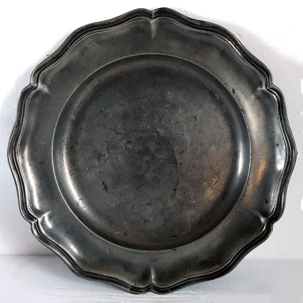 Large French Pewter Wavy Edge Triple-Reeded Plate