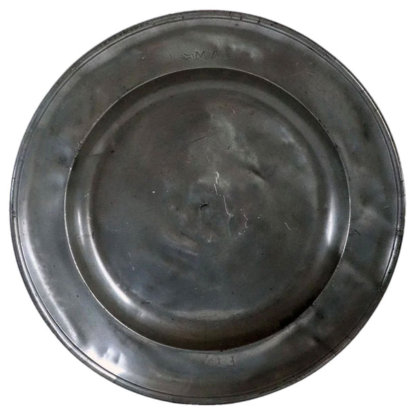 Large Pewter Reeded Edge Charger Plate