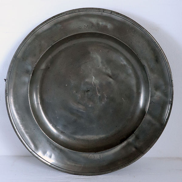 Large Pewter Reeded Edge Charger Plate