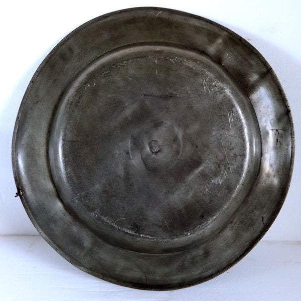 Large Pewter Reeded Edge Charger Plate