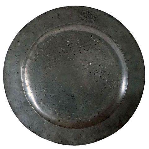 English Robert Nicholson Pewter Round Plain Rim Armorial Charger Plate